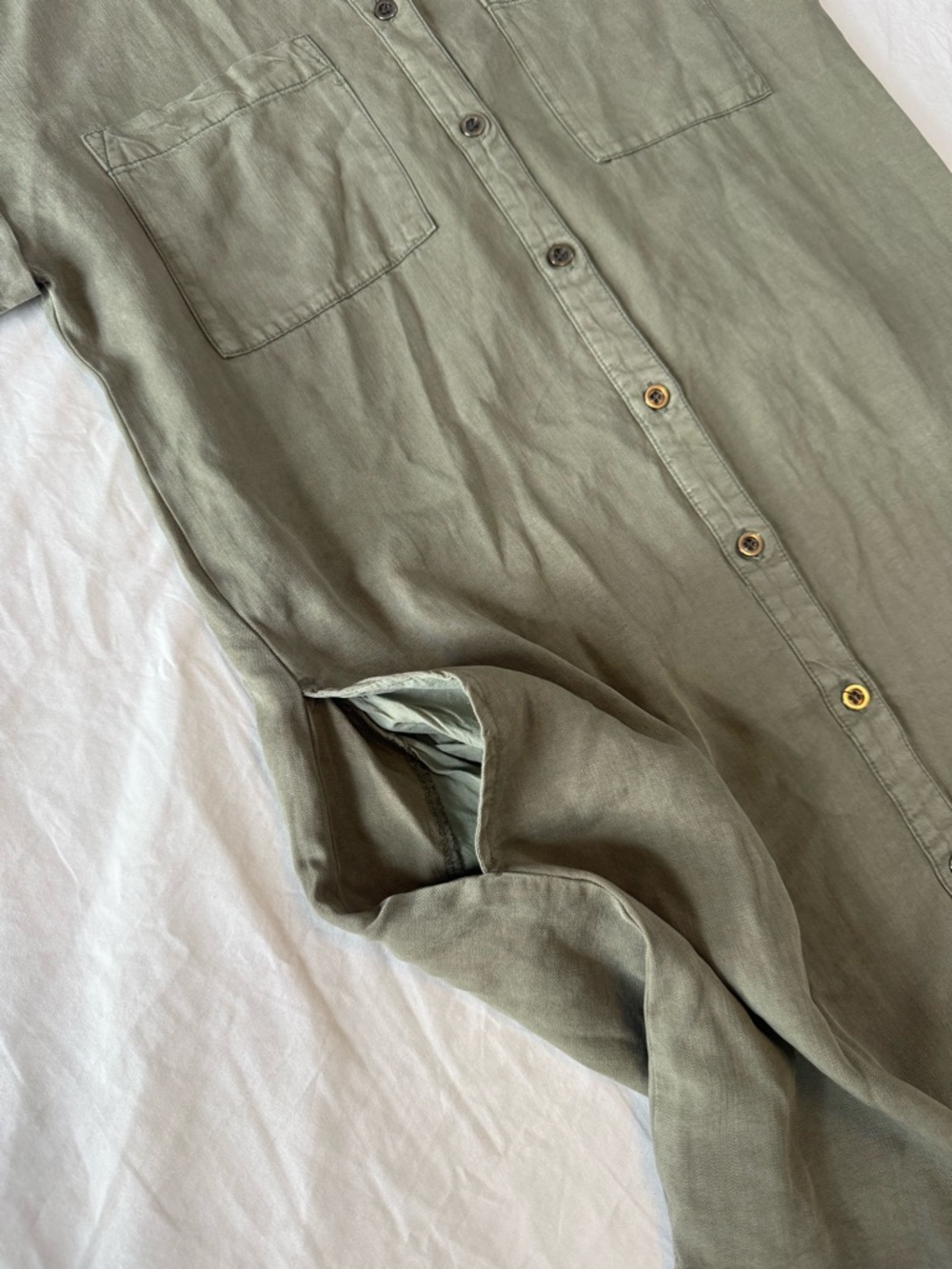 Velvet Heart Tencel Olive Button Front Shirt Dress Short Sleeve Size Small - Picture 3 of 7